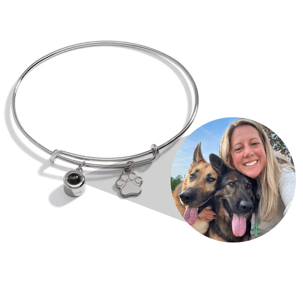 Custom Photo Bangle with Paw Charm