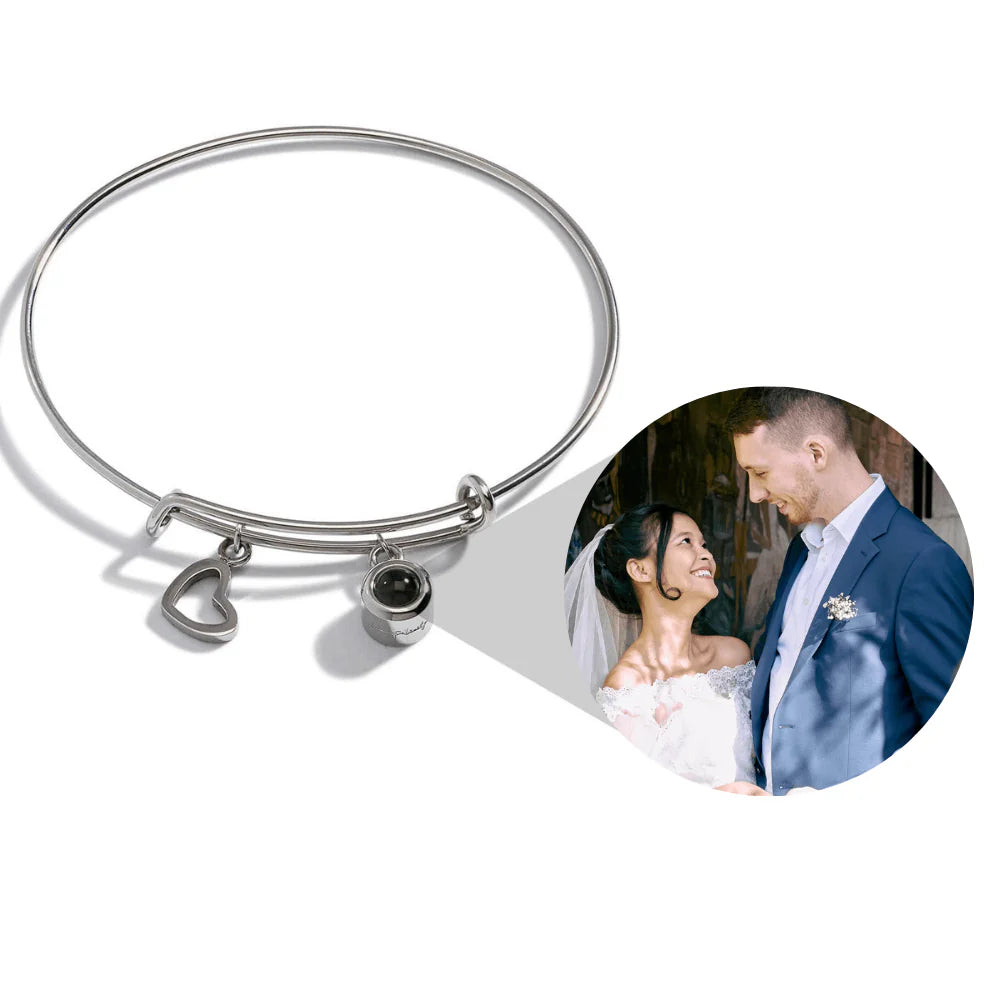 Custom Photo Bangle with Heart Charm