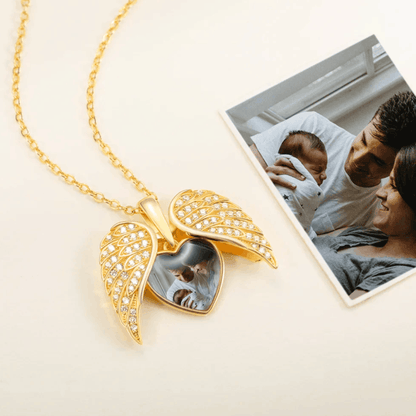 Custom Angel Wing Photo Locket Necklace