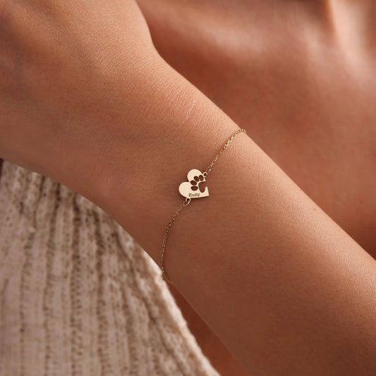 Custom Paw & Heart Name Bracelet